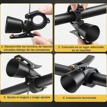 Timbres de Bicicleta,Campana de Bicicleta de Montaña,Campanas de Bicicleta con Sonido Fuerte,Campanas de Cuernos,Ajuste para Manillares de 0.87-1.25in/22.2-31.8mm - Negro - Ver 3