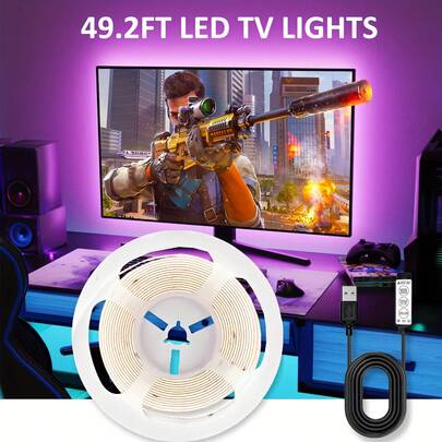 AIICRGB 50ft/33ft/16.4ft/10ft/3.28ft TV LED Backlight, RGB Smart LED Strip Lights For 30-85 Inch TVs, USB Led Strip Lights For Gaming Room/Bedroom Decor