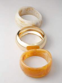 3pcs Set Exaggerated Asymmetrical Resin Semi-Transparent Bracelet For Women, Unique & Versatile - Multicolor - View 5