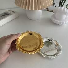 2pcs Metal Shell Storage Tray Round Glass Plate Jewelry Dish Earrings Ring Display Desktop Decor Photo Props, Jewelry Trays - Multicolor - View 7