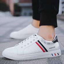 Pantofi sport pentru bărbați, pantofi sport respirabili, din piele neagră, pantofi pentru studenți, pantofi casual de primăvară - Alb și roșu - Vizualizare 5