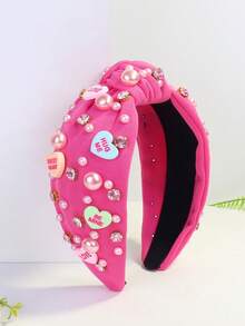 1pc Women's Valentine's Day Pink Crystal & Pearl Candy Color Sweet Heart Cute Elegant Polyester Wide Headband ,Hair Band ,Diadema ,Hair Hoop - Nhiều màu - Xem 16