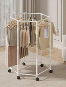 落地式晾衣架，大容量，360°旋转轮设计，五/六边形多臂悬挂设计，高效通风，节省空间，可折叠，实用便捷，适用于室内阳台、浴室、衣柜、宿舍等场所，多功能收纳整理，是家庭日常洗衣的理想之选，也是圣诞节和节日家居焕新的完美礼物，移动方便，是现代紧凑型家居的理想之选。