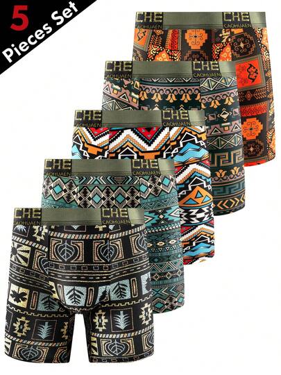 5pcs/Pack Men's Breathable Long Boxer Briefs