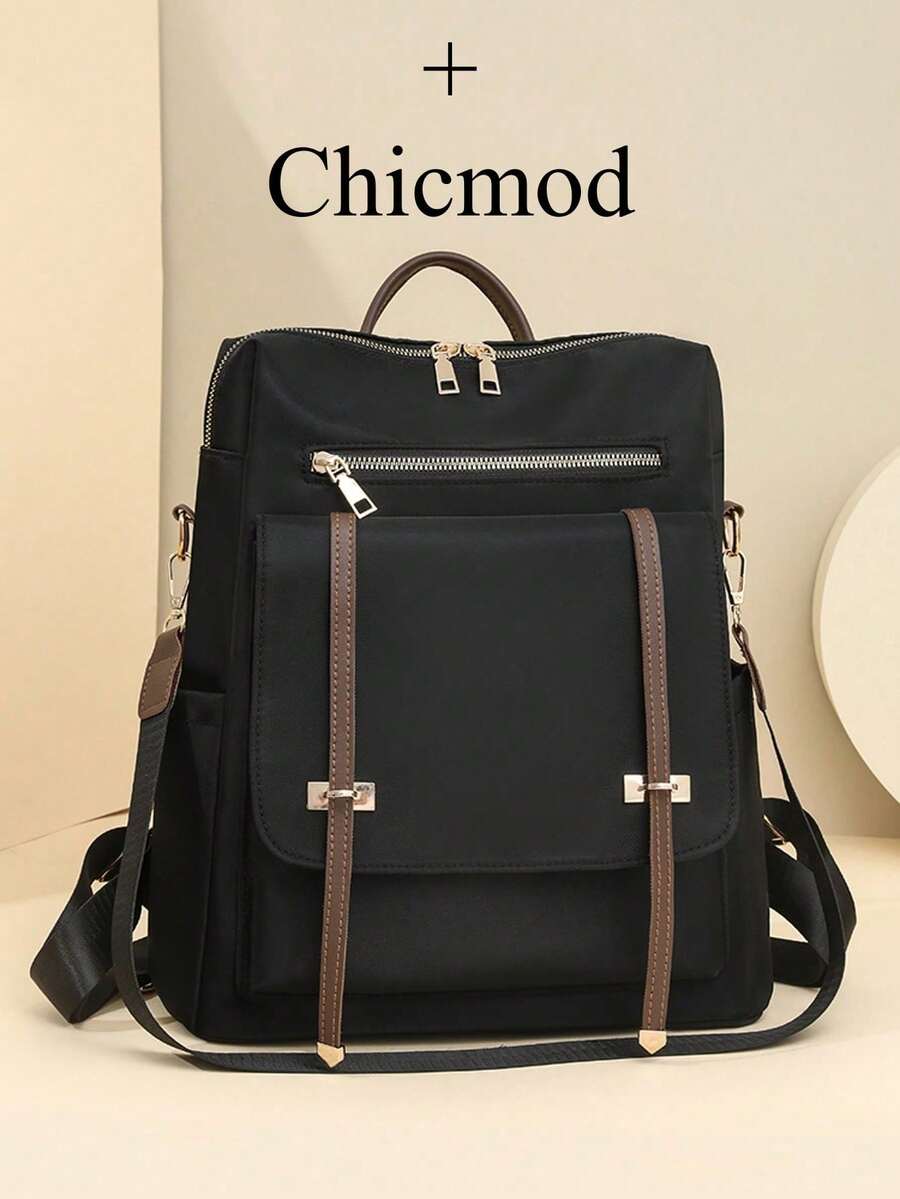 女士尼龙设计背包，方形简约翻盖背包，大容量，学院风，适合购物、钱包、年轻女性、大学生、初学者、白领。非常适合办公室、大学、工作、商务、通勤、户外活动、旅行和野餐