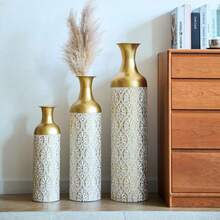 White Gold Floor Vase Large -83/65/50cm High Metal Floor Vase Set 3 Retro Floor Vases Pampas Branch High Decorative Vases Floor Living Room Bedroom