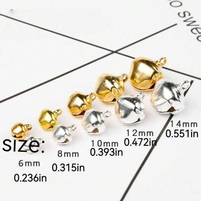 6-14mm Ciondolo a campana con apertura singola di varie dimensioni, decorazione per animali domestici per Natale e Capodanno, campanella a becco d'anatra in ferro, accessori in metallo a forma di goccia d'acqua per braccialetti, collane, catene per piedi, perline, fermagli per capelli, decorazioni a striscione