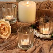 24/36/48 Piece Glass Hurricane Striped Candle Holder Set - Transparent Small Candle Centerpiece Decoration, Suitable For Home And Holiday Decorations, Perfect For Halloween, Christmas, Easter, Valentine's Day, Thanksgiving - 透明 - 查看 4