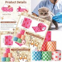 6 Pack 2 Inch X 5 Yards Checkered And Heart Print Pet Vet Wrap For Dogs Cats Horses Non-Woven Self-Adhesive Cohesive Bandage Rolls For Wound Care Ankle Sprains Swelling First Aid Protection - Red and White - View 1