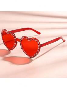 1pc Heart-Shaped Rhinestone Glasses, Suitable For Daily Use, Festivals, Parties, Valentines, Fashion Decorative Glasses - Multicolor - View 7