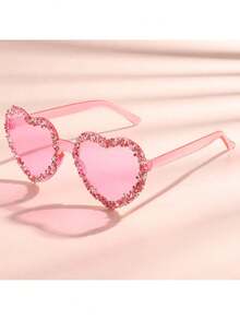 1pc Heart-Shaped Rhinestone Glasses, Suitable For Daily Use, Festivals, Parties, Valentines, Fashion Decorative Glasses - Multicolor - View 8