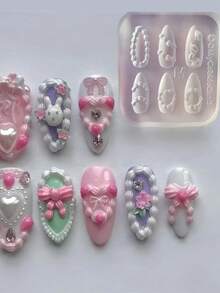 1PC 3D Silicone Nail Molds, Cute French Cake Cream Nail Carving Mold, Happy Birthday Nail Design Creamy Bow Hearts Charms Clear Modeling Templates Mold For Women Girls - Clear - View 3