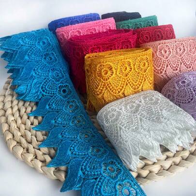 1 yarda de encaje bordado multicolor de poliéster calado y soluble en agua para manualidades, accesorios de ropa, cortinas, manteles y textiles para el hogar