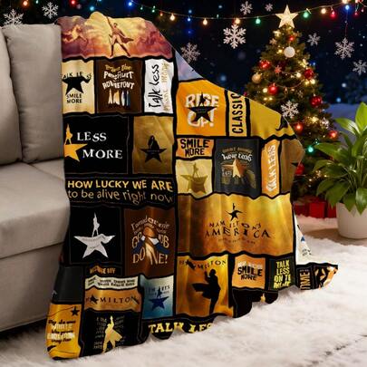 1pc Flannel Throw Blanket - Soft Hamilton Musical Quotes And Stars Warm & Versatile For Naps, Camping, Travel & Home Decor Christmas Gifts For Family Or Friends 280gsm
