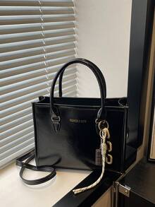 Women's Minimalist Elegant Handbag, Solid Color Fashion Tote Bag, Zipper Closure, Detachable Shoulder Strap, Spacious Interior, High-Quality PU Leather, Durable And Lightweight Outdoor Handbag, Suitable For Carrying In Autumn/Winter, Shoulder And Crossbody, Retro Style, Women's Work Bag, Daily Commute Bag, Suitable For Travel And Shopping, Strolling, With Pendant - Multicolor - View 2