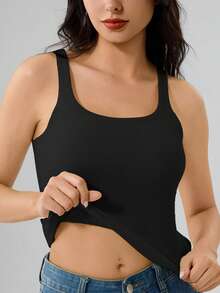 3pcs Women Solid Color Ribbed Camisole With Padded Bra, Casual Backless Cropped Tank Top - Multicolor - View 3