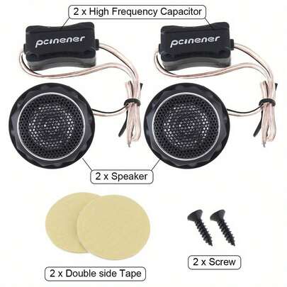 Two T280 High-Efficiency Dome Tweeters, Tilt/Surf King/Round Mounting Panel And Gold Connector-Passive Car Stereo Speakers, Suitable For Door/Window/Roof Installation, Compatible With Various Models.