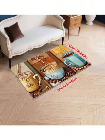1 pieza Alfombra de lujo con diseño de granos de café, alfombra esponjosa con diseño de granos de café y taza, elegante alfombra de baño, felpudo de cocina, alfombra de baño, alfombra de exterior, decoración de baño, alfombra antideslizante para baño, cocina y inodoro