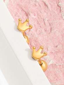 1pair Small And Exquisite Gold Stainless Steel Crown Decorative Earrings Earstuds Jewelry Accessories Gifts For Family Friends Party Travel Dressing Accessories