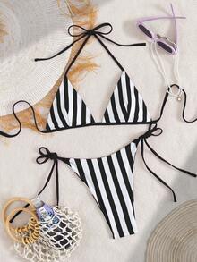 Women's Sexy & Fashionable 2 Pieces Swimwear, Purple Color, Random Print, Suitable For Summer Beach Vacation - Black - View 3