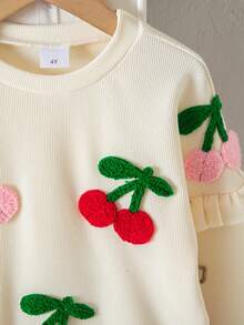 Baby Girl Cherry Blossom Ruffle Long Sleeve Top & Red Skirt Set, Autumn/Winter