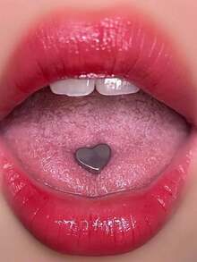 1pc Skin-Friendly Hypoallergenic Titanium Steel Heart Shaped Tongue Ring, Suitable For Drinking, Punk Style Unisex Body Piercing Jewelry - Heart-shaped Tongue Piercing - View 14