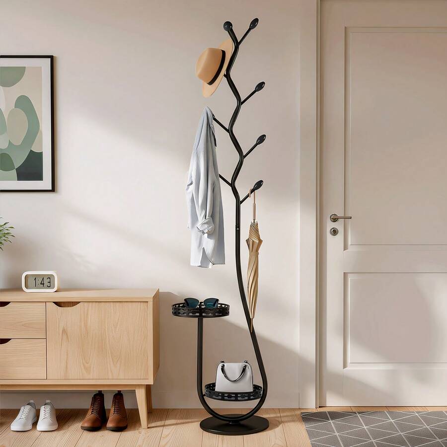 Senmeo Branch-Style Multi-Hook Coat Rack (1-Pack) - Heavy-Duty Metal, Marble Base (Gold) | Holiday Home/Entryway Organizer Gift - Black - View 1