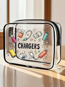 New Arrival! All-In-One Charger Travel Organizer - Transparent Toiletry Bag, Travel Essential, Portable Zipper Travel Makeup Bag, Beach Clear PVC Toiletry Bag, Waterproof Storage Pouch, Transparent Organizer Bag, Cable And USB Organizer Bag, Airport Approved PVC Cosmetic Bag For Chargers, Cables And Power Banks - Multicolor - View 1