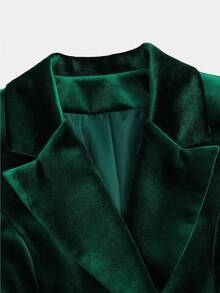 GLOURI Elegant Women's Long Sleeve Shawl Collar Velvet Pant Suit With Belted Regular Fit, A Non-Stretch Woven Fabric Two-Piece Set - 綠色 - 查看 4