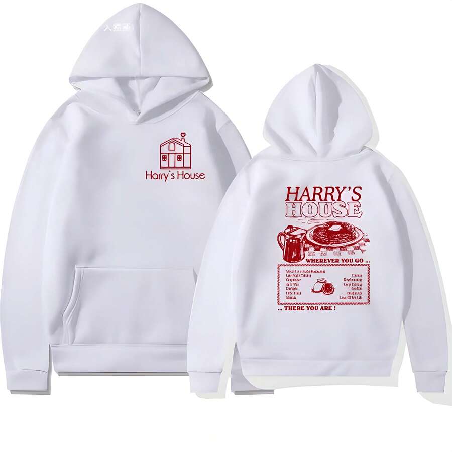 Vintage Harry's House Hoodie Double Side Print Harry House Men Long Sleeve Hooded Sweatshirts Unisex Cool Casual Streetwear - trắng - Xem 1