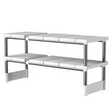 Estante extensible para fregadero de cocina, estantería extensible para armario, disponible en uno o dos niveles, diseño que ahorra espacio, apto para guardar freidoras sin aceite y microondas. - Blanco - Ver 10