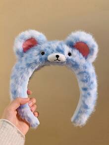 1 Stück süßer Leopard Muster Bären Ohr Plüsch Haarreif, breiter Rand Alltagstragen Haarreif, Herbst/Winter, Haarband, Haraccessoires