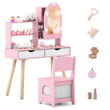 Lifezeal Kids Vanity Set With 3-Color Lighting Modes, Adjustable Brightness, Mirror Cabinet White/Pink - Pink - View 10
