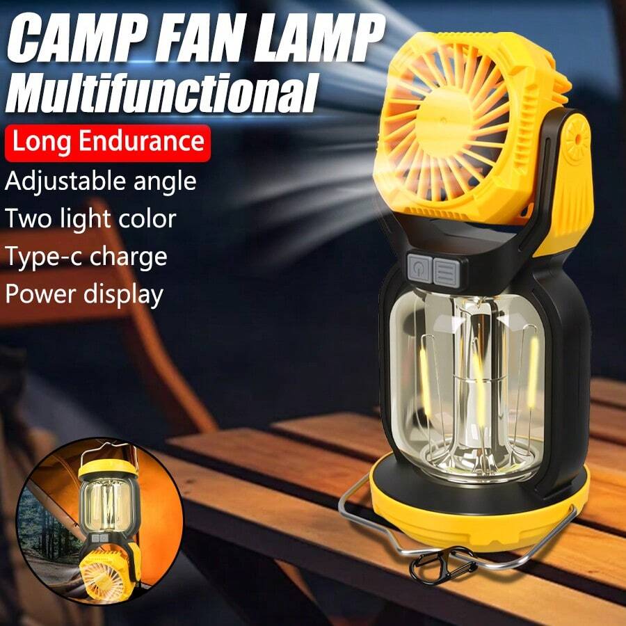 1PC Multi-Function Powerful Fan Camping Light With Battery Indicator, Fast-Cooling Fan, Multi-Purpose Hook, Type-C Charging, Dual Light Colors (3+2 Modes), Daily Waterproof, Ideal For Outdoor Camping, Family Picnics, Garden Parties, Fishing, And More - Multicolor - View 1