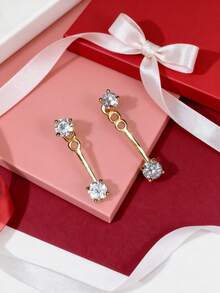 一对简约后挂式水钻耳环，独特闪亮设计，百搭佩戴 - 均碼 - 查看 2