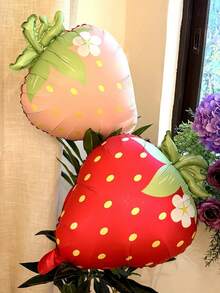 6/12个粉色草莓铝箔气球，水果形状铝箔和聚酯薄膜气球，适用于洗礼、草莓主题派对、生日和婚礼装饰、婴儿派对、性别揭晓派对、水果主题派对、情人节和新年背景装饰气球。 - 草莓套裝 - 查看 6