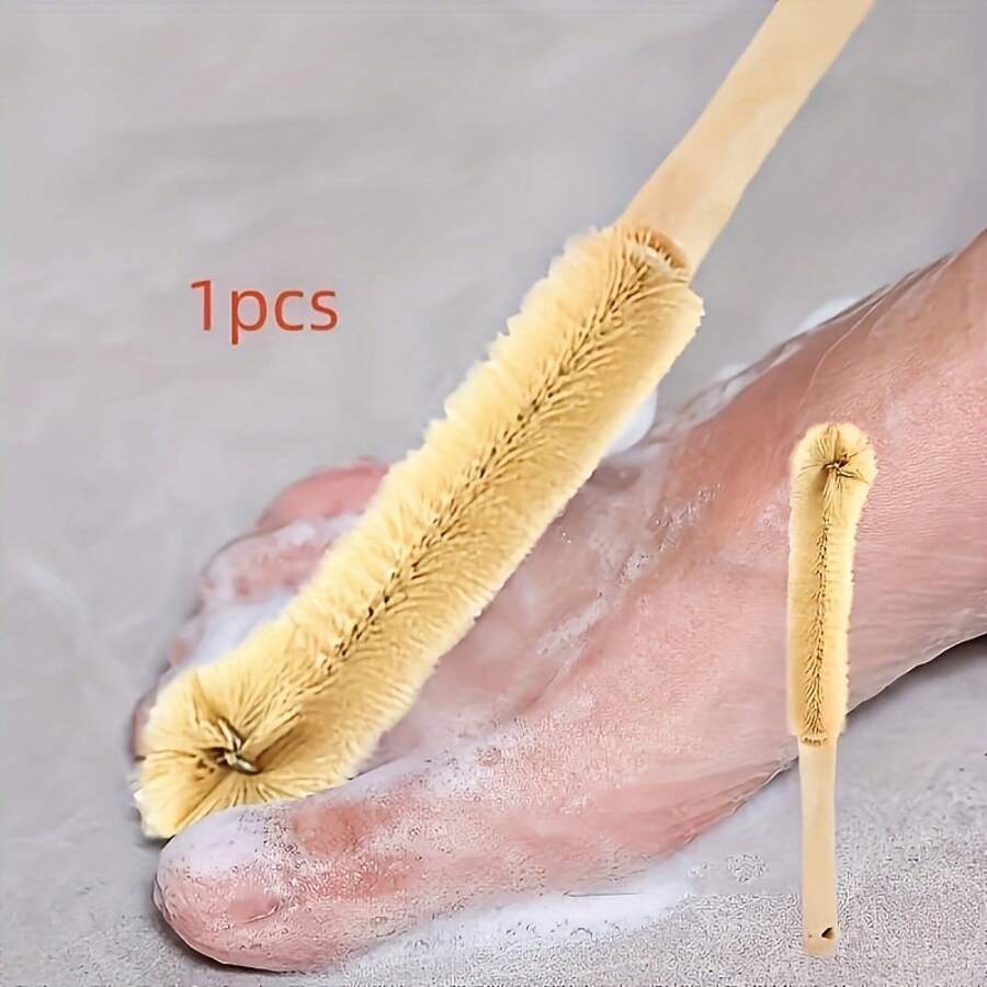 Long Handle Non-Slip Grip Foot Cleaning Brush - No Bending Toe Scrubber, Adult Bathroom And Pedicure Tool, No Electricity Required, Suitable For Sensitive Skin Light Beige - Ideal For Home And Salon Use, Ergonomic Design, Durable And Essential For Self-Care - 奶油色 - 查看 1