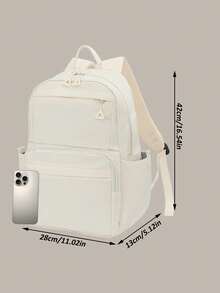 1 PC Solid White Commuting Versatile And Portable Back To School High-End Feeling Popularized Backpack,Multifunctional And Large Capacity Fashionable And Casual Large Capacity Portable Zipper School Bags,Travel Storage Stationery Storage,Vacation Essentials Satchel, For Headphones,Charger,Lipsticks,Cosmetics,Perfume,Skin Care And Beauty Products,For Nurses,Students,Keys,Holiday Gifts - 白色 - 查看 10