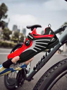 AoPlus Unisex Athletic Cycling Shoes,Mesh Knit Design,Royal Red With White Pattern,Geometric Rubber Sole - Red - View 3