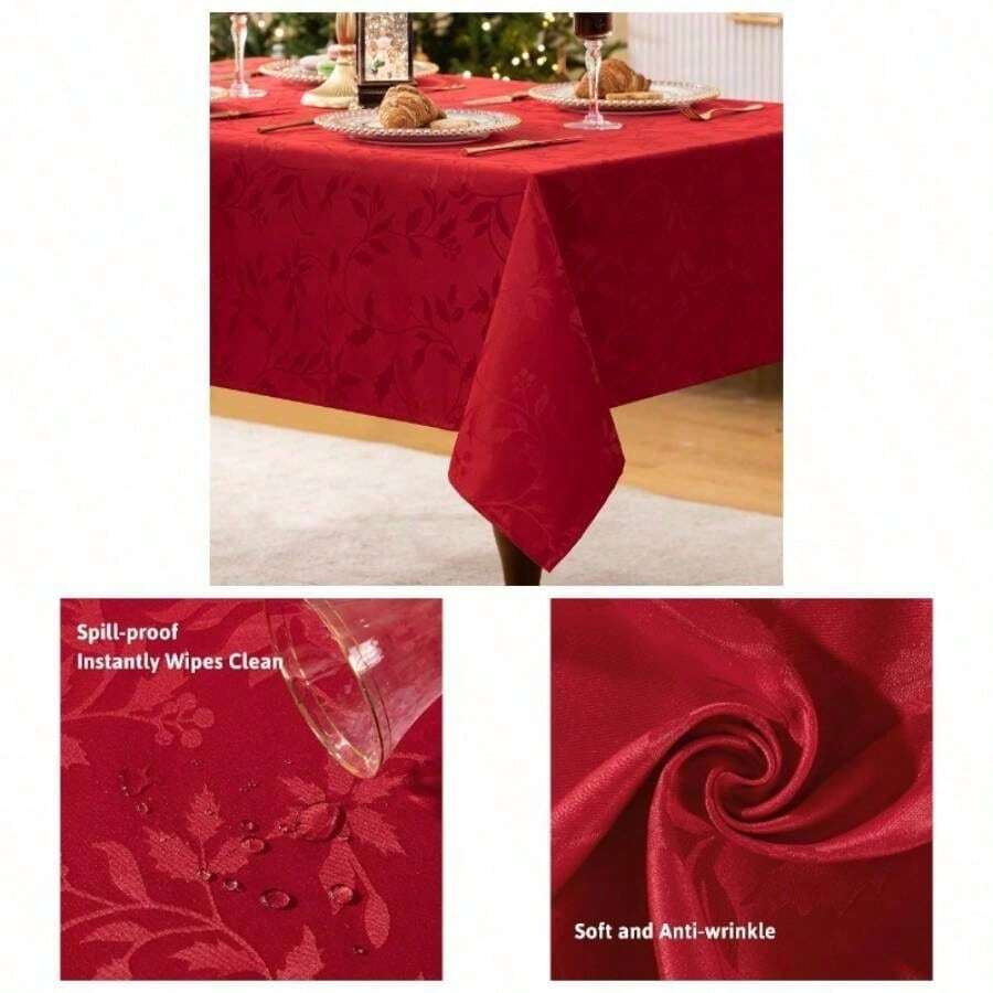 Elegance - Mantel de tela de polister para decoracin de Navidad, cena de da festivo y reunin, rectangular, 60x 120 pulgadas, rojo - Rojo + 355.6 x 152.4 cm (Rectangular) - Ver 1