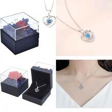 Conjunto Collar Rosa Eterna, Flores Eternas Rosa Roja Real Preservada, Flor Eterna Regalo Aniversario de Bodas, Romántico Regalo para Mujer, Novia, Esposa, Cumpleaños, Aniversario, San Valentín(Azul-Cuadrado) - Multicolor - Ver 1