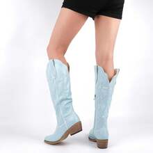 Sexytag Butterfly Cowboy Boots For Women Embroidered Floral Cute Cowgirl Western Knee High BootsChristmas - 紫色 - 查看 4