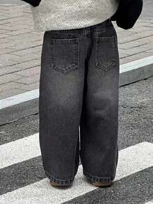 Boys' Loose Straight Leg Jeans, Autumn - Black - View 4