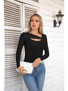 Womens Fashion Fall Cutout Long Sleeve Ribbed Slim Fitted Tops Shirts Tee Tshirts - Long-moss Green - View 11