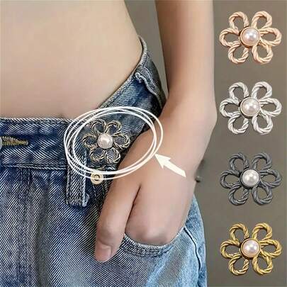 可调节弹力腰带夹花朵扣，适用于牛仔裤、T恤、休闲裤，无需缝纫，易于拆卸的纽扣夹，适合学校场合，是送给家人和朋友的完美礼物。