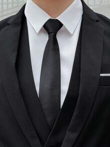 男士休闲商务西装外套，简约双排扣夹克 - 黑色 - 查看 3
