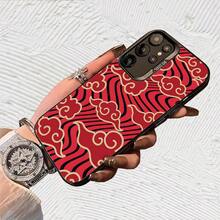 Funda de teléfono nubes rojas doradas Impresión UV para iPhone 11/12/13/14/15/16 Plus/17 Pro Max (Regalos de Navidad seleccionados, regalos por el Día Nacional, regalos por el Día de la Independencia, regalos de San Valentín, regalos de cumpleaños - Negro transparente - Ver 2