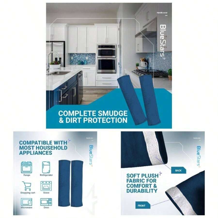 - Juego de 4 fundas para manijas de puerta de refrigerador, mantiene tus electrodomsticos limpios de manchas, goteos, manchas de alimentos, aceite, protector de decoracin para nevera, - Microondas + Azul - Ver 1