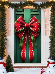 1 pezzo Fiocco decorativo per cornice della porta in poliestere per Natale - Senza elettricità necessaria, grande striscione natalizio, design di scatola regalo di Natale, decorazione per la casa, cartello appendibile per porta natalizia, decorazioni natalizie, regali di Natale