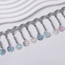 2 Yards 6cm Wide Silver Beads Sequins Beaded Fringe, Fashion Dress Costume Handbag Shoes Fringe, Lampshade Fringe - Multicolor - View 4